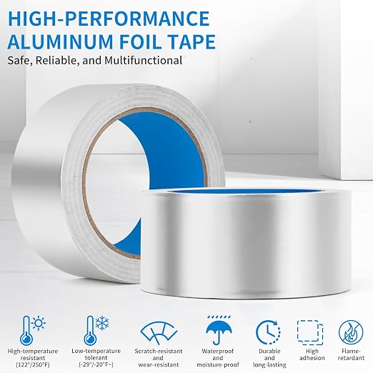 Thicker Silver Aluminum Foil Tape for ductwork, 2-inch x 130 Feet, 3.9 mils High-Temperature Sealing & Patching, Heavy Duty HVAC Tape for Air Ducts Vents, Metal Repair, Exhaust Pipe, AC Dryer, Furnace