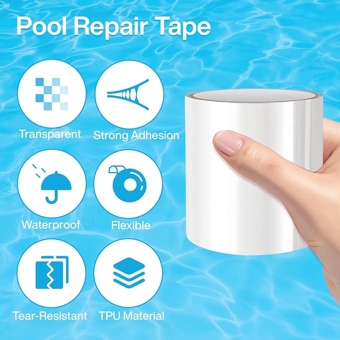 Pool Patch Repair Kit - Strong Adhesive Waterproof Tape for Inflatable Above Ground Pools & Hot Tubs, TPU 4in X 7ft Pool Liner Patch Kit- Fix Leaks Fast