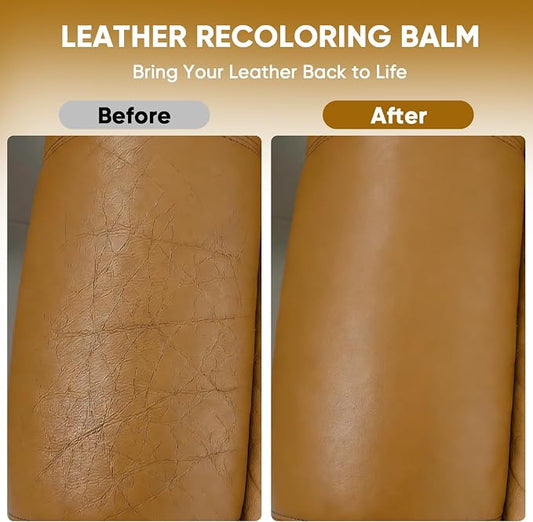 Leather Recoloring Balm, Leather Couch Repair Kit, Leather Restorer for Couches, Leather Scratch Repair, Leather Recoloring Balm for Faded & Scratched Leather Couches (Camel, 12 OZ)
