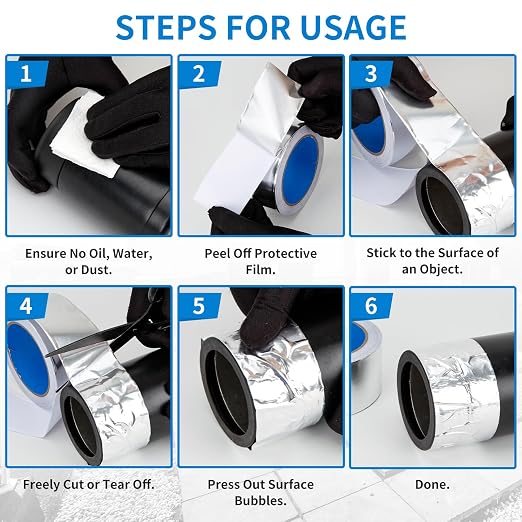 Thicker Silver Aluminum Foil Tape for ductwork, 2-inch x 196 Feet, 3.9 mils High-Temperature Sealing & Patching, Heavy Duty HVAC Tape for Air Ducts Vents, Metal Repair, Exhaust Pipe, AC Dryer, Furnace