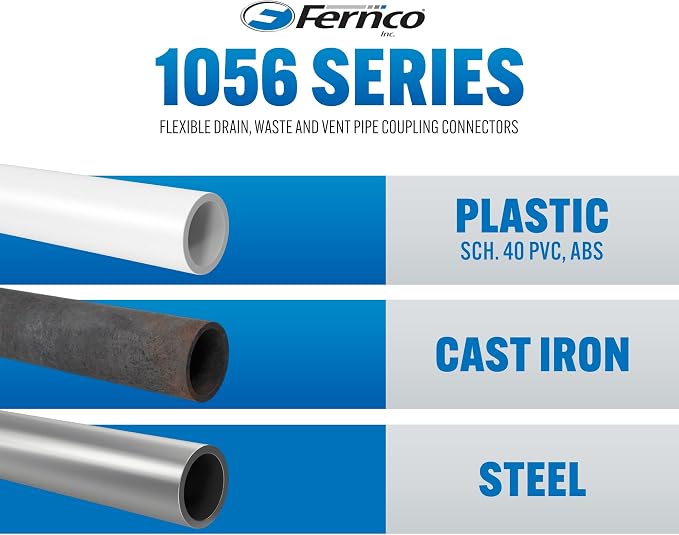 Fernco 1056-22 Flexible Pipe Coupling 2” CI/Plastic/Steel to 2” CI/Plastic/Steel