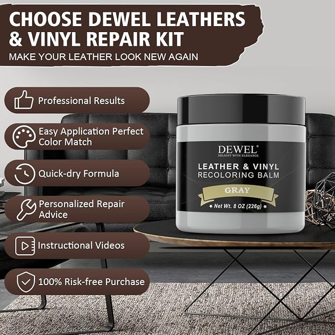 DEWEL Leather Recoloring Balm, Gray Leather Color Restorer for Scratched and Faded, Leather Scratch Remover, Upgrade Leather Repair Kit for Restore Couches, Car Seats, Shoes, Boots