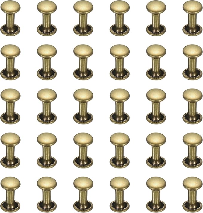 uxcell 300 Sets Double Cap Leather Rivets, 6x10mm Round Cap Metal Studs Rivets for Leather Craft Repair DIY Purse Belts Bags Shoes, Bronze