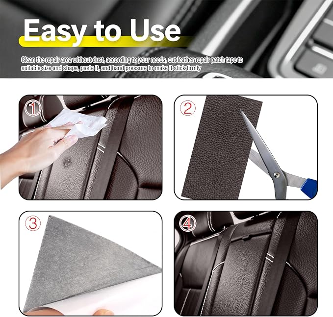 2PCS 8×4 Inch PU Leather Patch for Car Seat Repair,Self-Adhesive Leather Repair Patch Tape Vinyl Repairs Kit,Portable Car Leathers Repairs Kit (Dark Brown)
