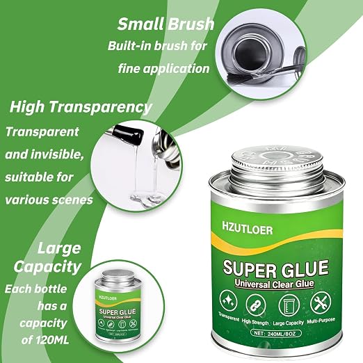 Super Glue,Clear Glue with Brush,All Purpose Strong Adhesive,Instant Superglue Multi-Purpose Glue for Wood,Ceramic,Leather,Plastic,Glass,Metal,Rubber,DIY Crafts