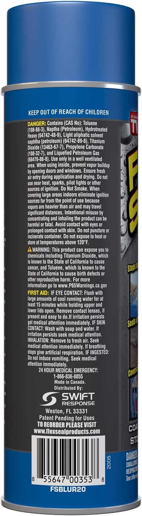 Flex Seal, 14 oz, Blue, Stop Leaks Instantly, Waterproof Rubber Spray On Sealant Coating, Perfect for Gutters, Wood, RV, Campers, Roof Repair, Skylights, Windows, and More