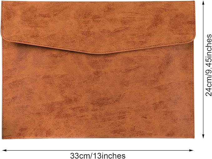 PU Leather A4 File Folder Document Holder Waterproof Portfolio Envelope Folder Case with Snap Closure Brown