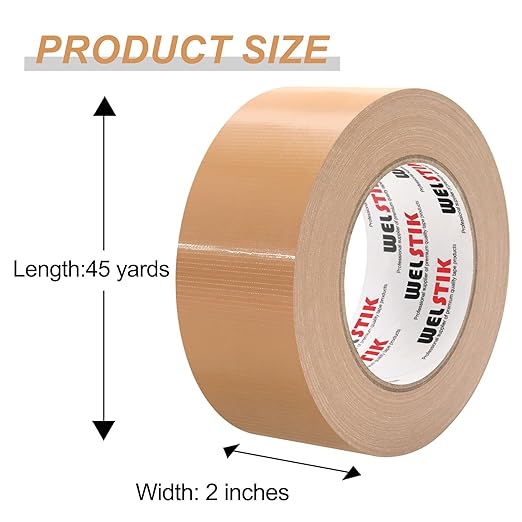 WELSTIK Professional Grade Tan Duct Tape, Waterproof Duct Cloth Fabric,Brown Duct Tape for Photographers,Repairs, DIY, Crafts, Indoor & Outdoor Use (2 Inch X 45 Yards)