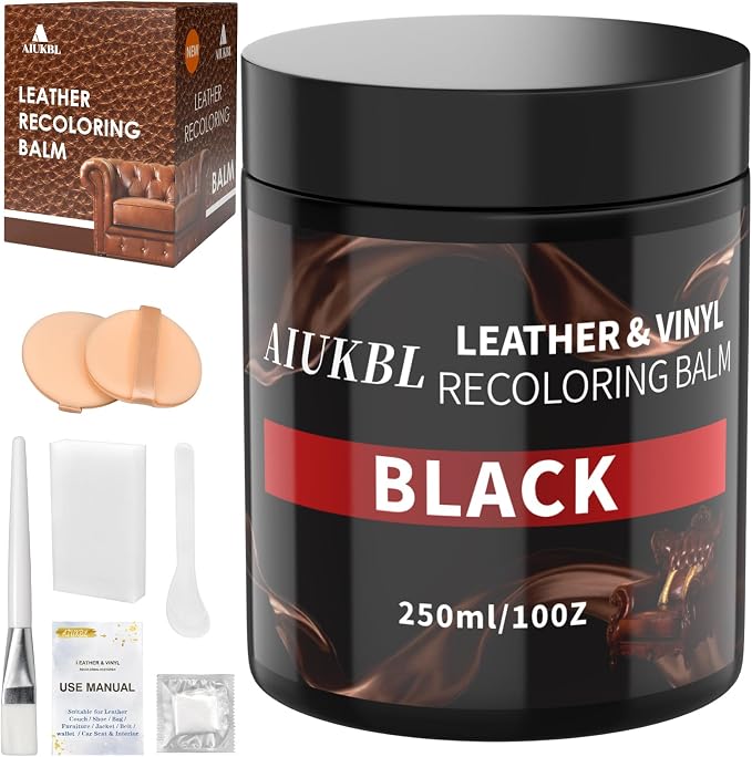 Leather Recoloring Balm, Leather Color Restorer, Leather Restorer for Couches, Leather Scratch Remover, Leather Scratch Repair, Leather Repair Kit for Furniture, Leather Dye (Black)