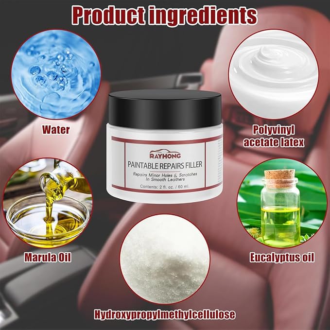 Alkyne Leather Filler,Leather Filling Paste,New Car Leather Filler Repair Cream,Leather Color Restorer Conditioner for Filling or Repairing Holes Scratches (2pcs)