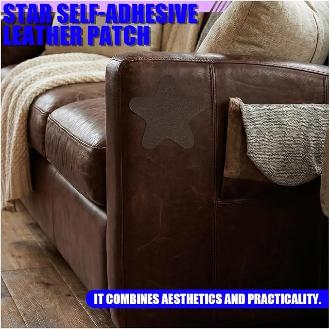 4PCS Stars-Shaped Car PVC Leather Repair Patch Tape, Self-Adhesive Car Seat Tear Repair Kit, Wear-Resistant Auto Interior Decoration Sticker Accessories for Furniture, Upholstery (Coffee)