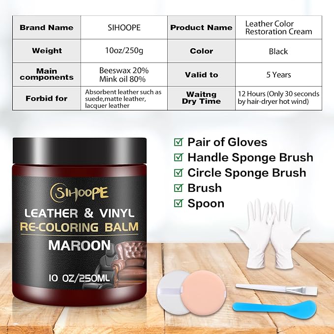 Maroon Leather Recoloring Balm, Leather Repair Kit for Furniture,Leather Dye Couch Paint and Repair,Leather Scratch Remover,Leather Color Restorer for Couches Car Seats Purses Shoes