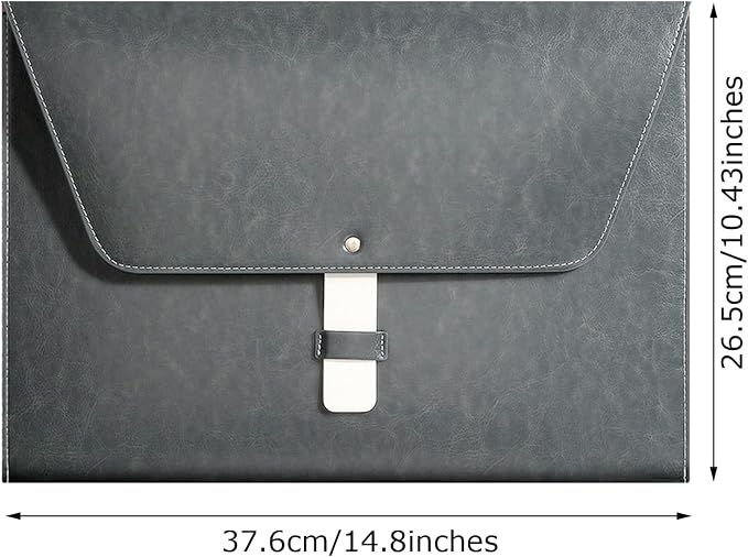 PU Leather A4 File Folder Large Document Holder Waterproof Envelope Folder Case with Handmade Closure (Gray)