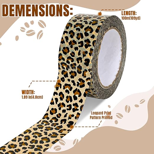 Whaline Leopard Print Packing Tape Spotted Cheetah Pattern Tape Waterproof Shipping Tapes for Small Business Gifts DIY Crafts Box Carton Safari Animal Decorations