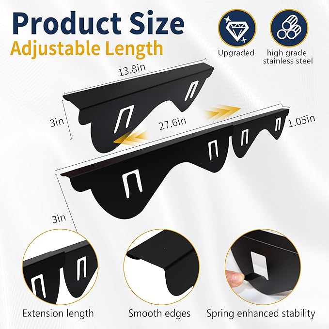 Stove Gap Covers Stainless Steel, Heat Resistant Gap Filler, Adjustable 13.8” to 27.6” Length, Range Trim Kit - KIGJU Side Gap Guards for Stovetop, Kitchen Counter & Oven (Black+Silver 4 Pack)