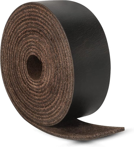 Ringsun 1 Inch Wide Flat Leather Straps for Crafts, Full Grain Leather Strips Cord String for Crafts, Tooling (2mm Thick 72.5 Inches Long Black Coffee)
