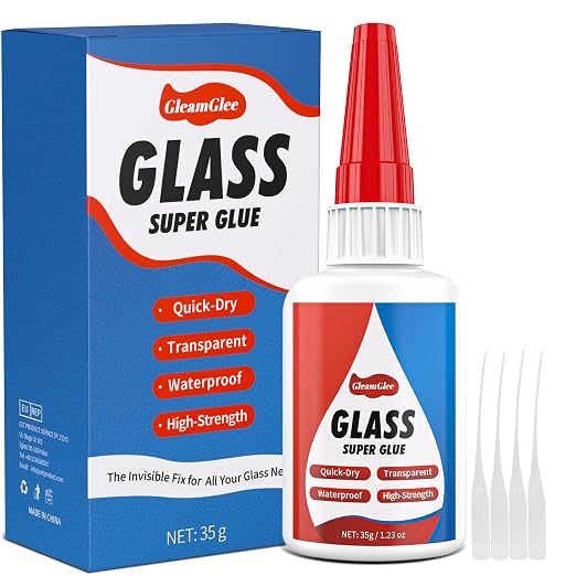 Glass Glue, 1.23 oz (35g) – Clear Waterproof Glass Adhesive, Quick Set 15s, Ultra Strong for Jewelry, Crystal & Art Crafts, Glass & Mirror Repair