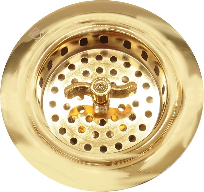 Westbrass D213-01 3-1/2" Wing Nut Twist Style Large Kitchen Sink Basket Strainer, Polished Brass