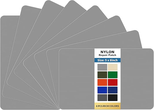 KING MOUNTAIN Self Adhesive Nylon Fabric Repair Patch, 5×8 Inches 8 Pcs, Quick Down Jacket Repair Patch, Waterproof Outdoor Gear Patch Kit for Tent,Backpacks,Umbrella, Gloves, Sleeping Bag (Grey)