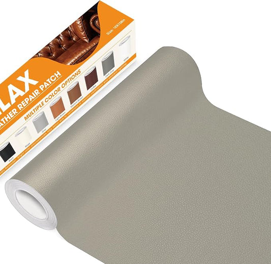 WALLAX Leather Repair Patch, 16 x 158 Inches Self Adhesive Leather Repair Tape for Furniture, Couch, Sofa, Car Seats, Office Chair, Car Interior, Upholstery, Vinyl Repair Kit (Grey)