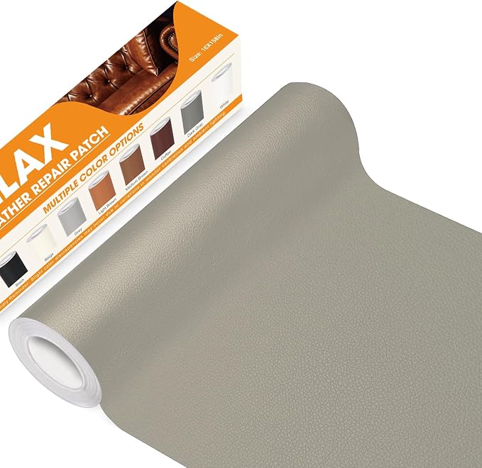 WALLAX Leather Repair Patch, 4 x 79 Inches Self Adhesive Leather Repair Tape for Furniture, Couch, Sofa, Car Seats, Office Chair, Car Interior, Upholstery, Vinyl Repair Kit (Grey)