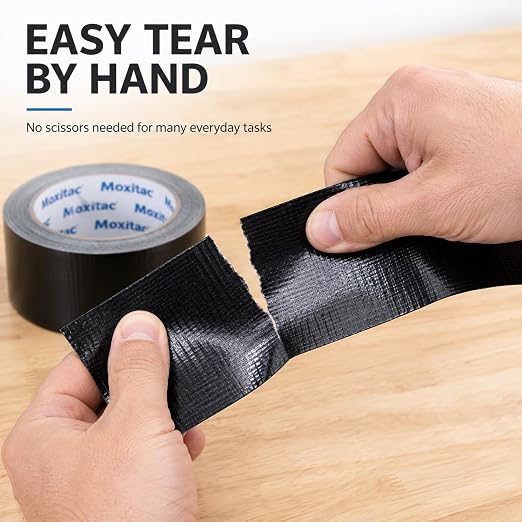 Black Duct Tape Heavy Duty, 1 Roll, 2 Inch x 30 Yards, PE Coated Cloth Tape, Easy Tear by Hand, Water-Resistant Surface for Repairs, Packaging, Bundling, Garage and Workshop