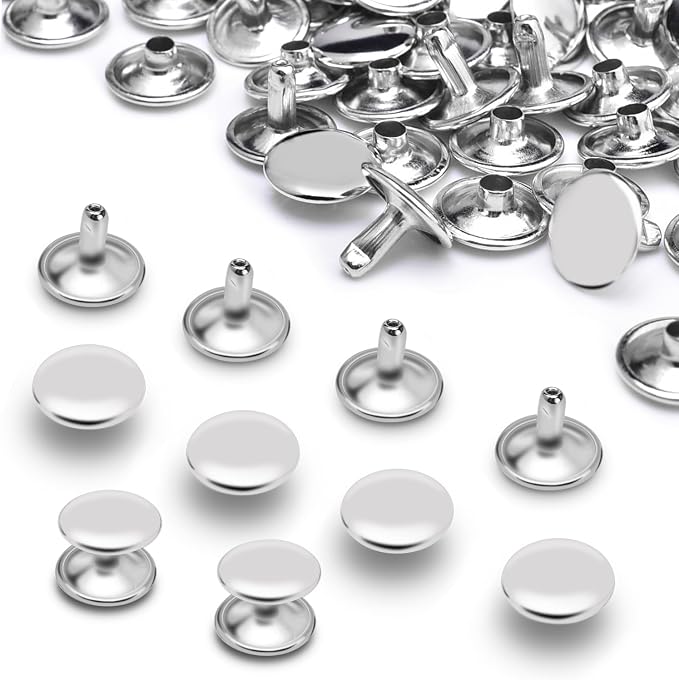CooBigo 200Sets 12mm Double Round Cap Leather Rivets, Tubular Metal Rivets Spikes Studs, Leather Rivets for Leather Key Fob Clothing Pets Collar Boots Bags Belt Repair and Decoration (Silver)