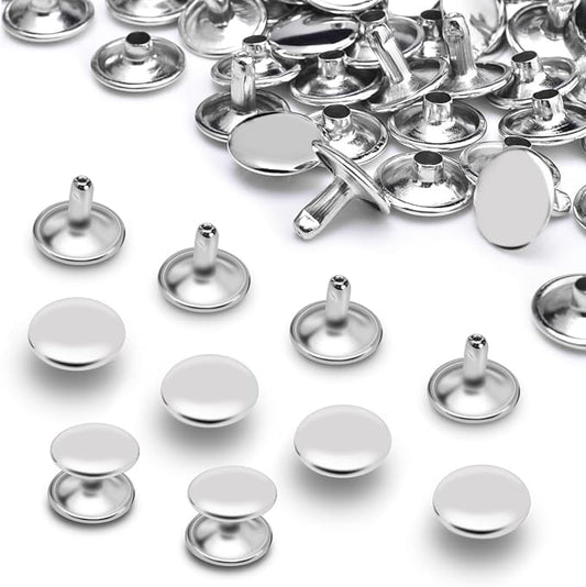 CooBigo 200Sets 12mm Double Round Cap Leather Rivets, Tubular Metal Rivets Spikes Studs, Leather Rivets for Leather Key Fob Clothing Pets Collar Boots Bags Belt Repair and Decoration (Silver)