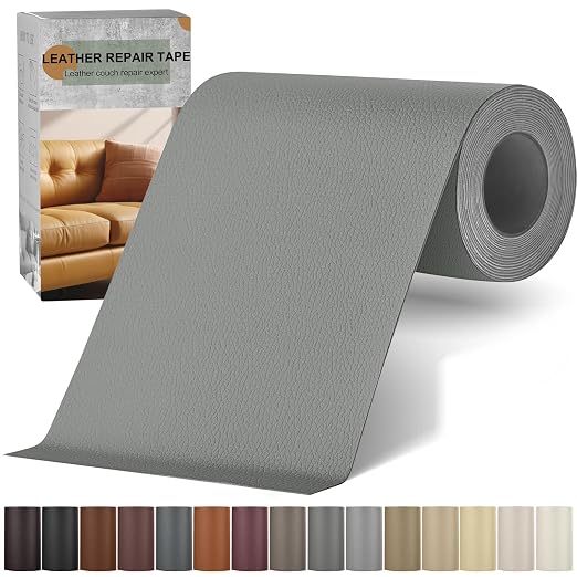 Self-Adhesive Leather Repair Patch, Vinyl Leather Repair kit for Furniture, Leather Repair Tape for Car seat, Couch, Furniture 4" x 63" Grey