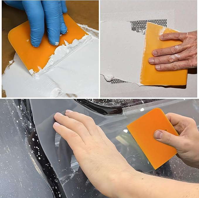 3 PCS Body Filler Spreaders, 4" 5" 6" Reusable Squeegee Flexible Car Body Filler Spreader Tool, Plastic Maintenance Tool for Automotive Applying Fillers Putties Glazes Caulks
