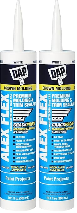 DAP Alex Flex Premium Molding & Trim Siliconized Sealant, White, 10.1 Oz (7079818542) (Pack of 2)