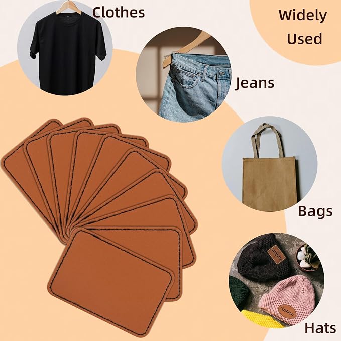 60 Pcs Blank Leather Hat Patches for Laser Engraving Iron On Heat Press 3 x 2 Inches Rectangular Khaki