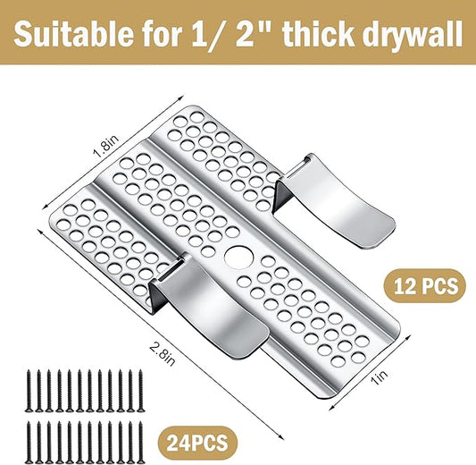 moonoom 12 Pack Drywall Repair Clips, 1/2 inch Drywall Fastener Clip with 24 Screws, Stainless Steel Wall Patch Clips for Damaged Walls Repairing