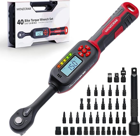 40-Piece 1/4-Inch Drive Electronic Torque Wrench Set, 1-22 Ft.lb (1.5-30 N.m), with Buzzer & LED Indicator, Bits & Sockets for Bicycle, Motorcycle, Lug Nut Maintenance