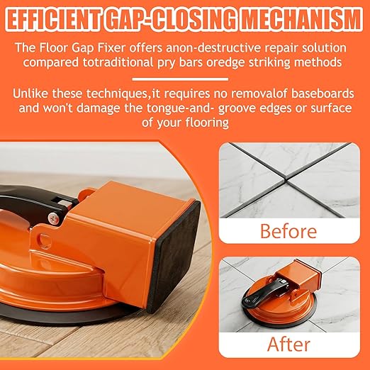 Floor Gap Fixer Tool, Heavy Duty Laminate Floor Gap Fixer Tool, Powerful Suction Cup Gap Repair Tool for Hardwood Floors, Tiles, Laminate, Vinyl Flooring (Orange + Hammer)