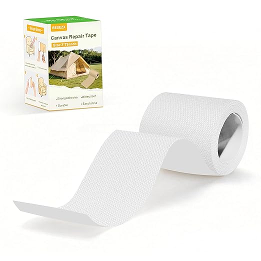 Besezx Canvas Repair Tape,Outdoor Gear Patch, 3x79 Inches,Waterproof Self-Adhesive Fabric Repair Tape for Repairing Boat Covers,Sun Shades,Sofas,Tents,Lounge Chairs,Awnings (White)