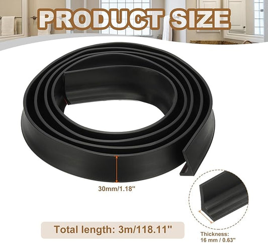 PATIKIL 118 Inch Collapsible Shower Threshold Water Dam Guard, Shower Stopper Barrier Self Adhesive Sink Splash Guard for Frameless Shower Door Bottom, Black (1.2"Wx0.6"T)