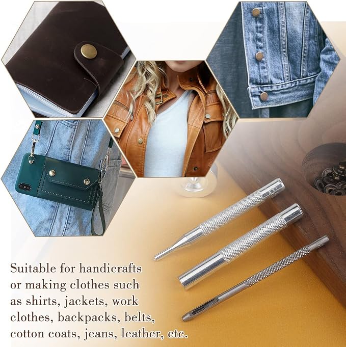 TLKKUE 50 Sets Leather Snap Fasteners Kit 10mm Bronze Metal Snap Buttons kit Stainless Steel with 4pcs Snap Fastener Installation Tools for Sewing Clothing, Bracelets, Jackets, Bags Belt, DIY Crafts