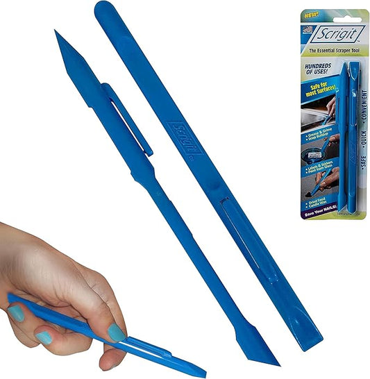 Scrigit Scraper No-Scratch Plastic Scraper Tool, 2 Pack - The Handy Multi-Use Scraping Tool for Removing Food, Labels, Stickers, Paint, Grease - Easy to Hold, Reaches Tight Spaces and Crevices