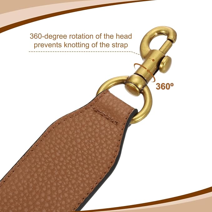 uxcell 22.83 Inch PU Leather Short Bag Strap with Clasp, Purse Handles Handbags Replacement Straps for Clutch Bag Crossbody Underarm Bags, Brown, Deep Gold Buckle