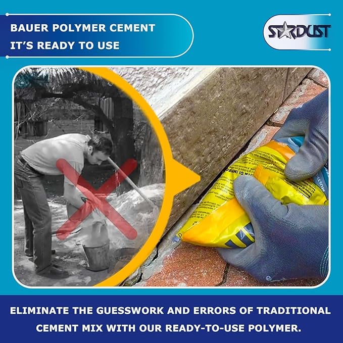 Bauer Instant Polymer Cement - Ready-to-Use Alternative to Mortar & Adhesives - Versatile Concrete & Stone Tile Crack Repair & Brick Repair, Convenient, Durable & Easy to Store - 4kg