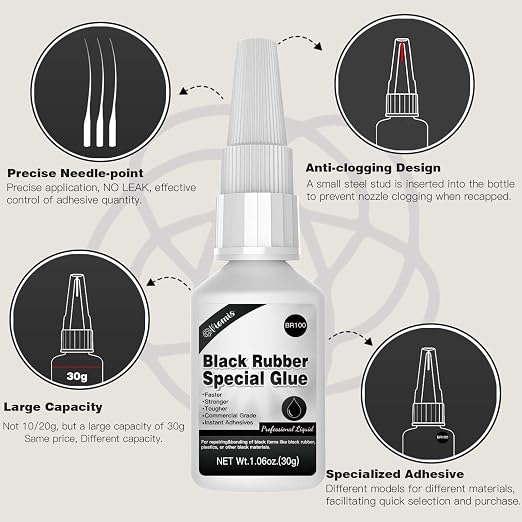 30g Black Rubber Adhesive for Tire Repair, Edge Bonding, DIY Crafts - Quick-Dry, High-Strength Patch Glue for Durable RC Tire and Super Rubber Bonding