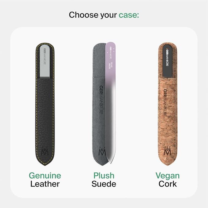 GERMANIKURE Czech Crystal Glass Nail File in Suede Leather Case - Infant, Toddler Rounded Safety - Professional Manicure & Pedicure Products for Smooth Easy Shaping of Natural Nails