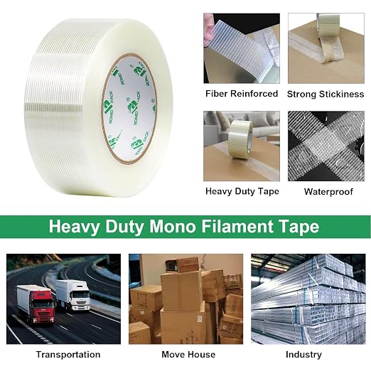 BOMEI PACK 6PACK Reinforced Packing Tape, 5.5Mil 2Inx 55Yds, Heavy Duty Filament Strapping Tape 2inch for Packing Shipping, Moving and Storage, Total 330yds