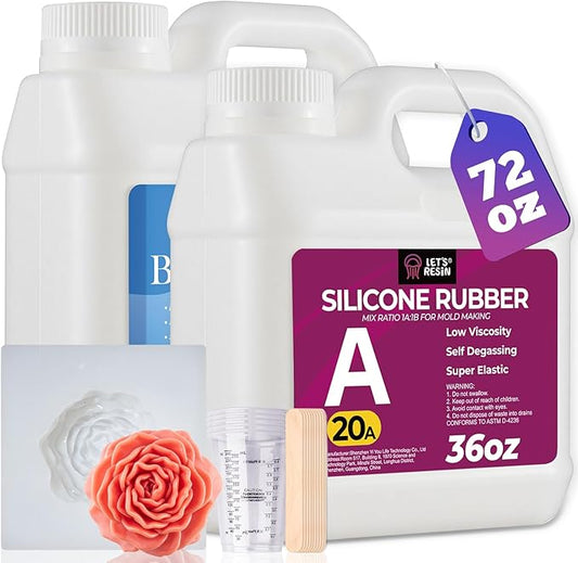 LET'S RESIN Silicone Mold Making Kit 72oz, 20A Non-Toxic Silicone Rubber for Mold Maker, Beginners, Ideal Liquid Silicone for Casting Resin, 3D Molds, 1:1 Mixing by Weight, Translucent