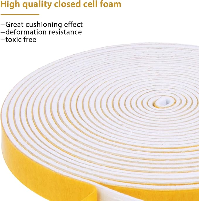 Door Weather Stripping-2 Rolls, 1/4 Inch Wide X 1/16 Inch Thick Total 26 Feet Long, Adhesive Soundproof Foam Seal Tape for Windows and Doors(13ft x 2 Rolls)