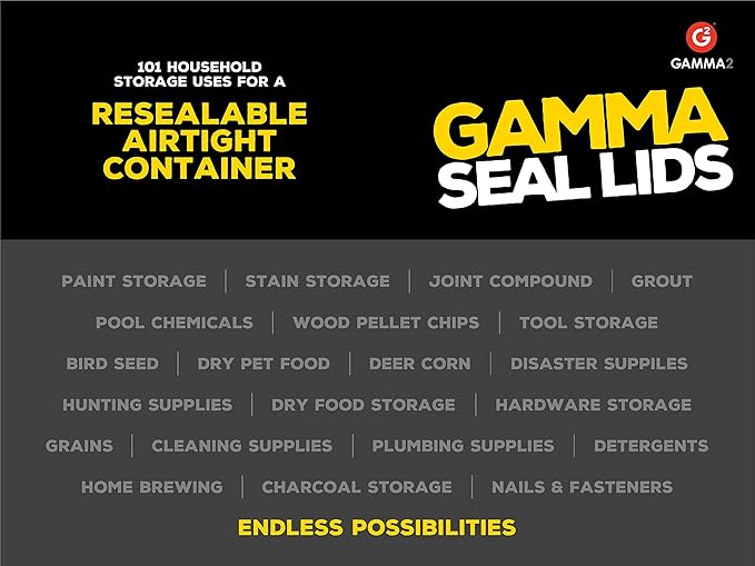 Gamma2 Gamma Seal Lid for Utility Buckets - Fits 3.5, 5, 6 & 7 gallon buckets, Yellow, Made in USA