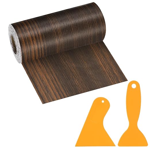 PATIKIL Wood Grain Repair Tape, 5" x 33' Self Adhesive Realistic Wood Tape with Scraper Durable Repair Patch for Furniture Floor Window Door Table DIY Home Decor, Jet Black Wood Grain