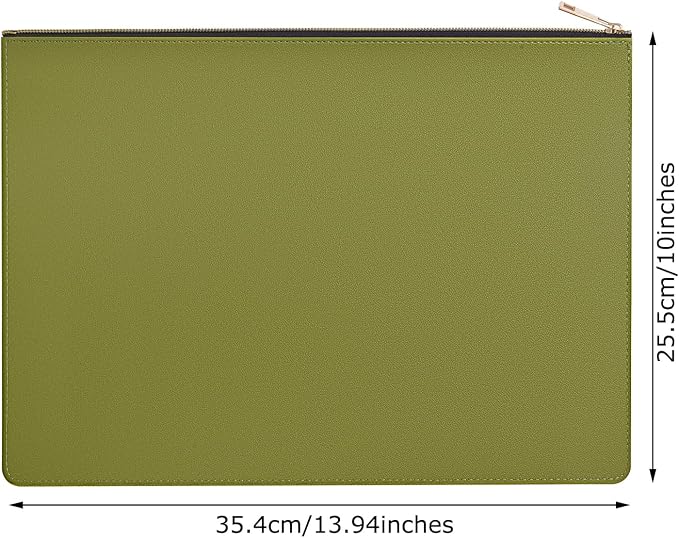 PU Leather A4 File Folder Zipper Document Holder Envelope Folder Case for Receipt Contract (1, Green)