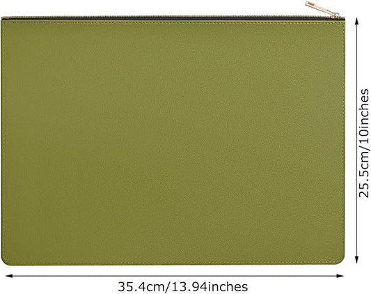 PU Leather A4 File Folder Zipper Document Holder Envelope Folder Case for Receipt Contract (1, Green)